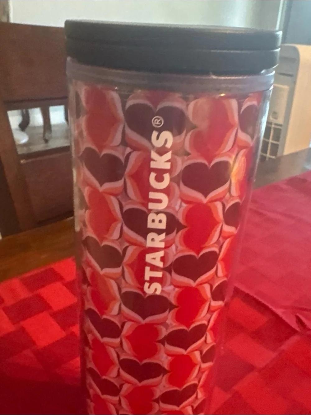Starbucks Red and Dark Purple Heart Pattern Tumbler